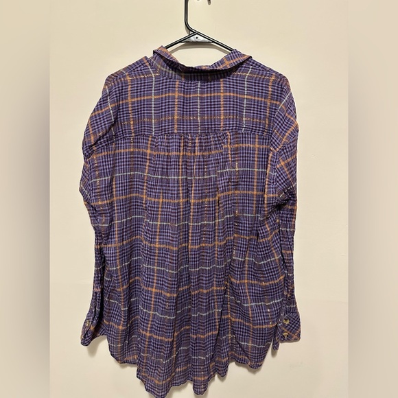 Free People Break My Stride Metallic Plaid Tunic Button-Up Shirt Violet Size S - Picture 6 of 10
